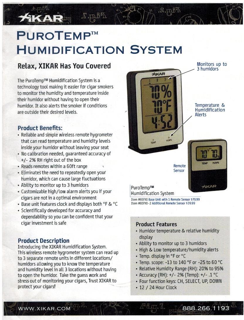 Xikar PuroTemp Wireless Cigar Hygrometer System