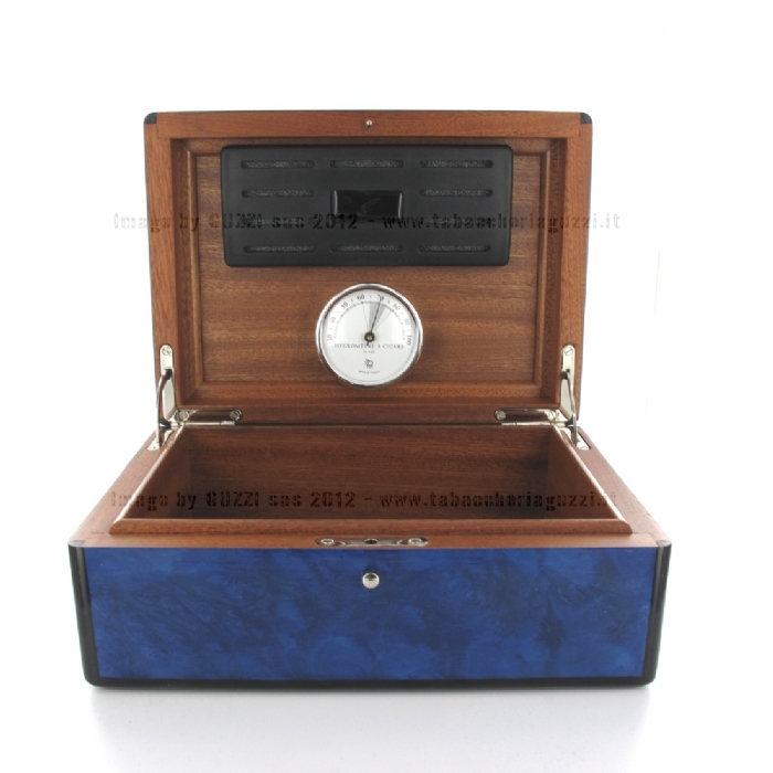 Gentili Pesaro Humidor Scatola Umidificata in Amboina Blu per 20