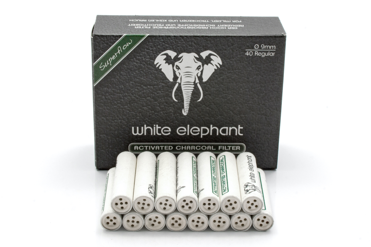 La Pipa :: Cura e Pulizia della Pipa :: Filtri per Pipa :: KOPP - White  Elephant - 40 Filtri a Carbone Attivo - 9mm