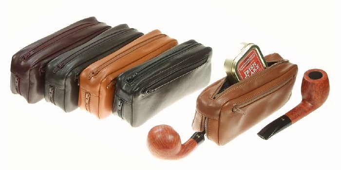 Pipe Accessories :: Leather Pouches :: Pipe Pouches and Tobacco Cases ::  Lubinski - Calf Pouch for 2 Pipes 3 Compartments- Dark Brown