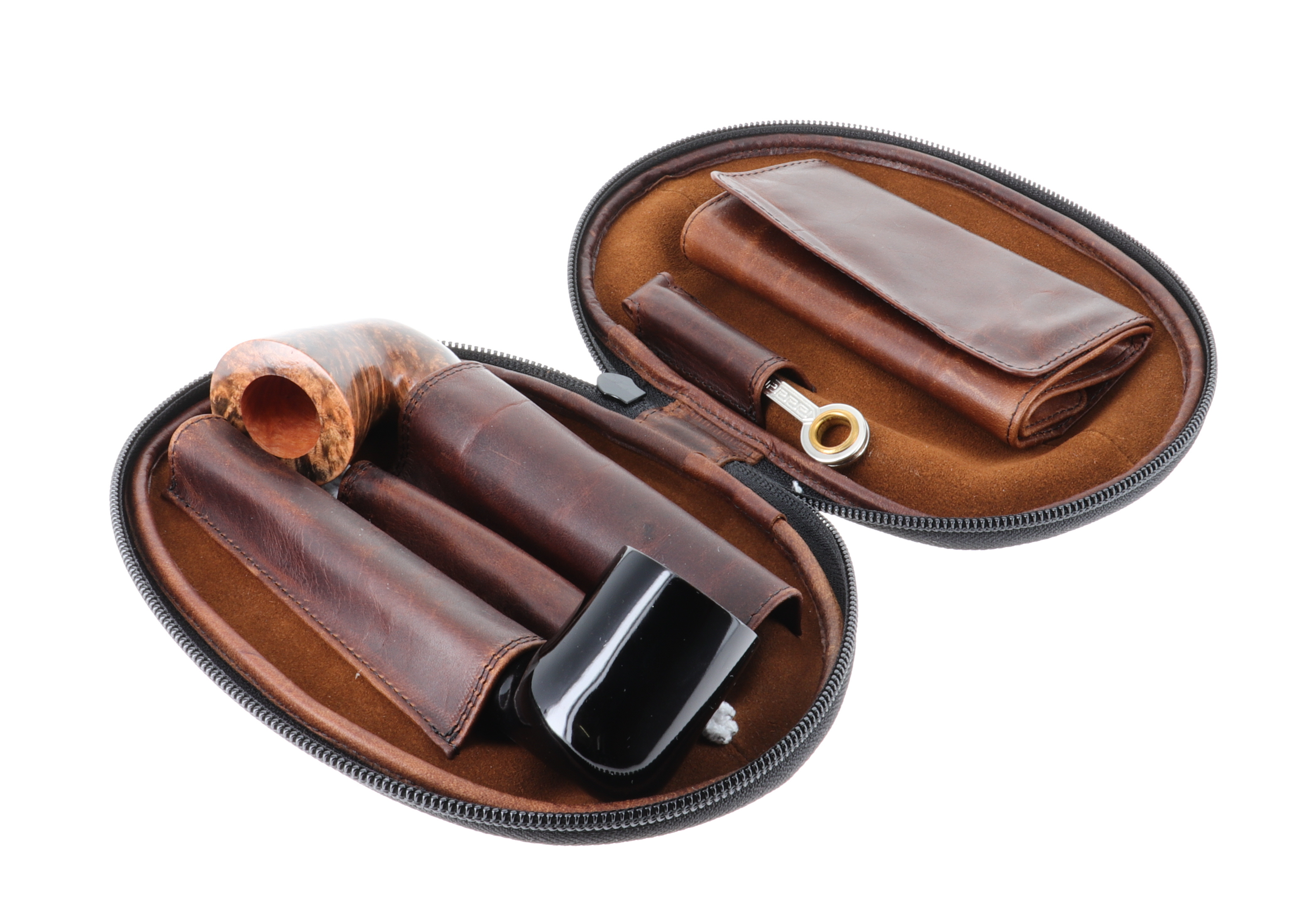 Fiamma di Re - Borsa TWO DARK Portapipe (2 Pipe-Tabacco-Accessori) in Pelle