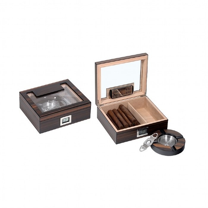 Lubinski - Set Regalo Round in Vavona con Scatola Umidificata , Posacenere e Cutter.