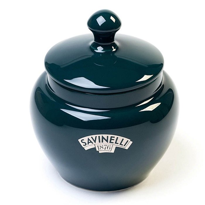Savinelli - Vaso Porta Tabacco LOGO in Ceramica Verde - Umidificato