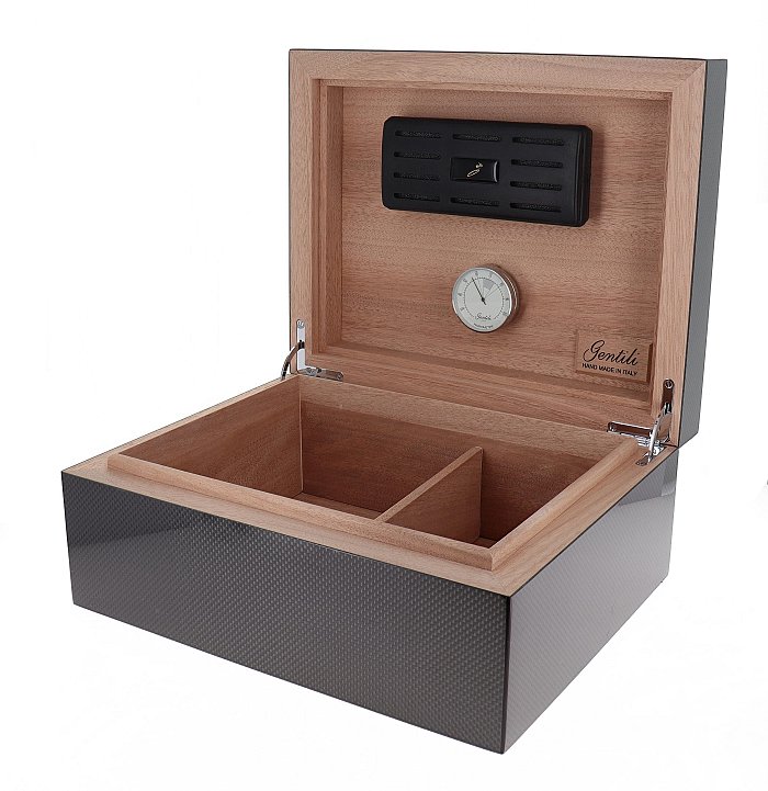 Gentili - Humidor Scatola Umidificata FIBRA DI CARBONIO per 50 Sigari o 100 Toscani