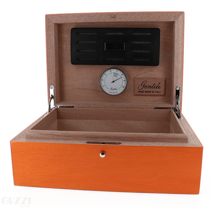 Gentili - Humidor Scatola Umidificata in Bolivar Arancione per 20 Sigari o Toscani