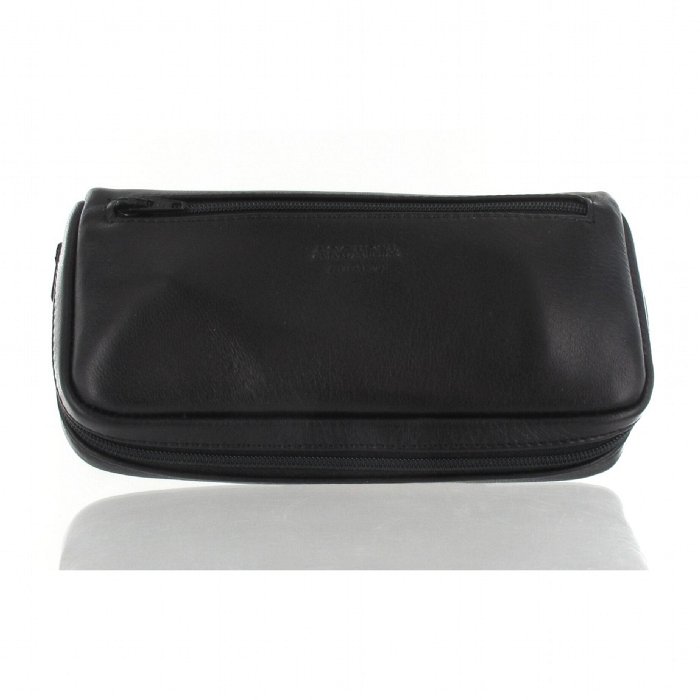Gentili - Borsa portapipe 2 posti 3 scomparti (2 Pipe-Tabacco-Accessori) Nero con zip