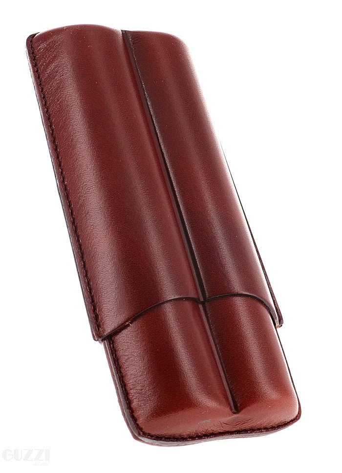 Lubinski - Porta Sigari scanalato in Cuoio  - 2 Double Toro - Cognac