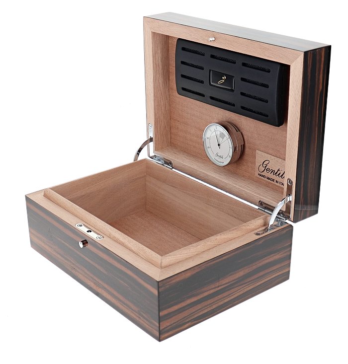 Gentili - Humidor Scatola Umidificata in Ebano Makassar per 20 Sigari o Toscani