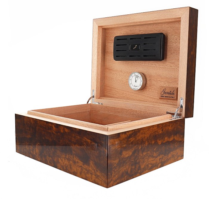 Gentili - Humidor Scatola Umidificata TIGER WOOD per 50 Sigari o 100 Toscani