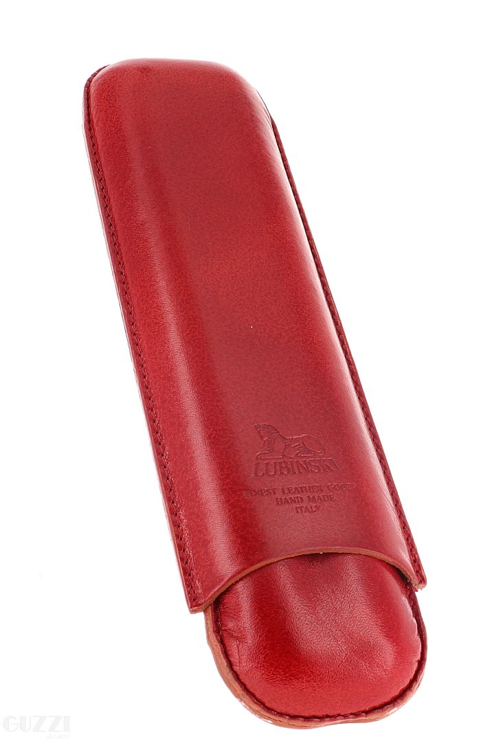 Lubinski - Porta Sigari in cuoio ROUND -  2 CHURCHILLS -  Rosso/Marrone