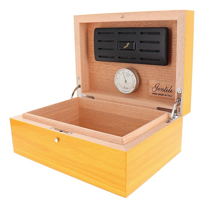 Gentili - Humidor Scatola Umidificata in Bolivar Giallo per 20 Sigari o Toscani