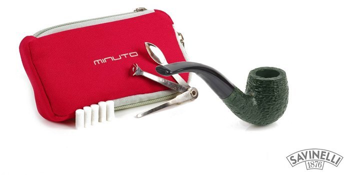 Pipa Savinelli - Minuto 609 Rusticata Curva Verde con Kit PrimaPipa