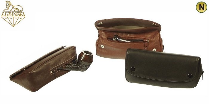 Lubinski - Borsa Nappa Cognac - Marrone Chiaro 3 Scomparti (Pipa-Tabacco-Accessori) con Bottoni