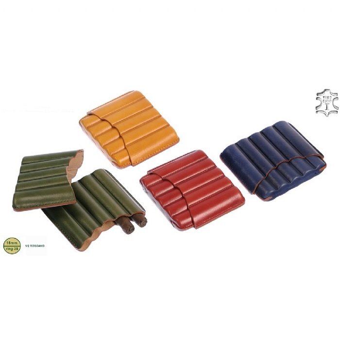 Lubinski - Astuccio Scanalato per 5 Toscanelli in Cuoio Colorato - BLU