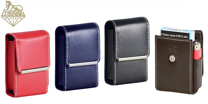 Lubinski - Porta Pacchetto di Sigarette Elegance in PELLE - MARRONE con Porta Accendino
