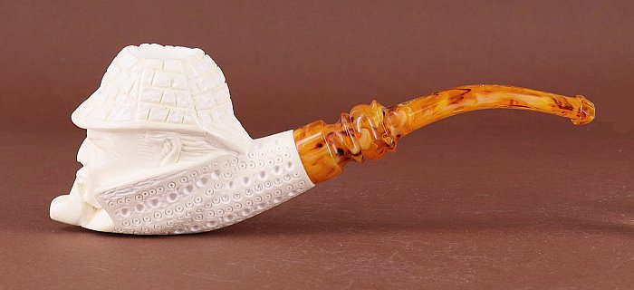 Pipa in Schiuma di mare Altinay decorata shape freehand sherlock holmes