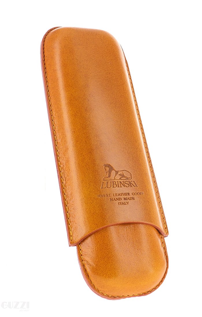 Lubinski - Porta Sigari in cuoio ROUND -  2 CHURCHILLS -  Giallo/Marrone