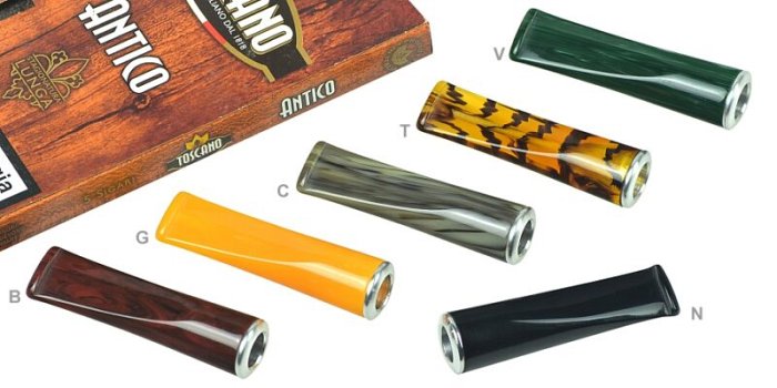 Fuma Toscani - Bocchino Lungo in Metacrilato VErde con SalvaFuoco in Alluminio