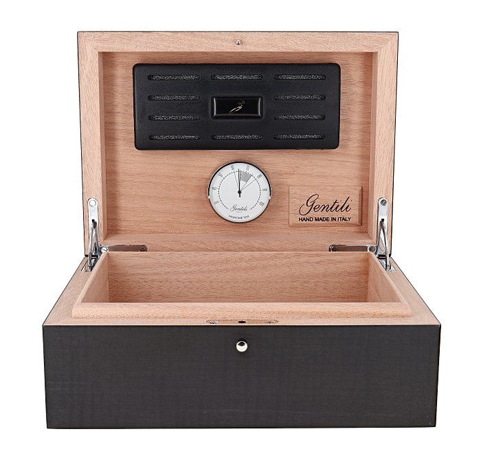 Gentili - Humidor Scatola Umidificata in Acero Frisè per 20 Sigari o Toscani