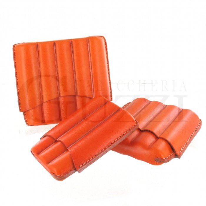 Lubinski - Astuccio Scanalato per 3 Toscanelli in Cuoio Rosso Arancio Edizione Limitata