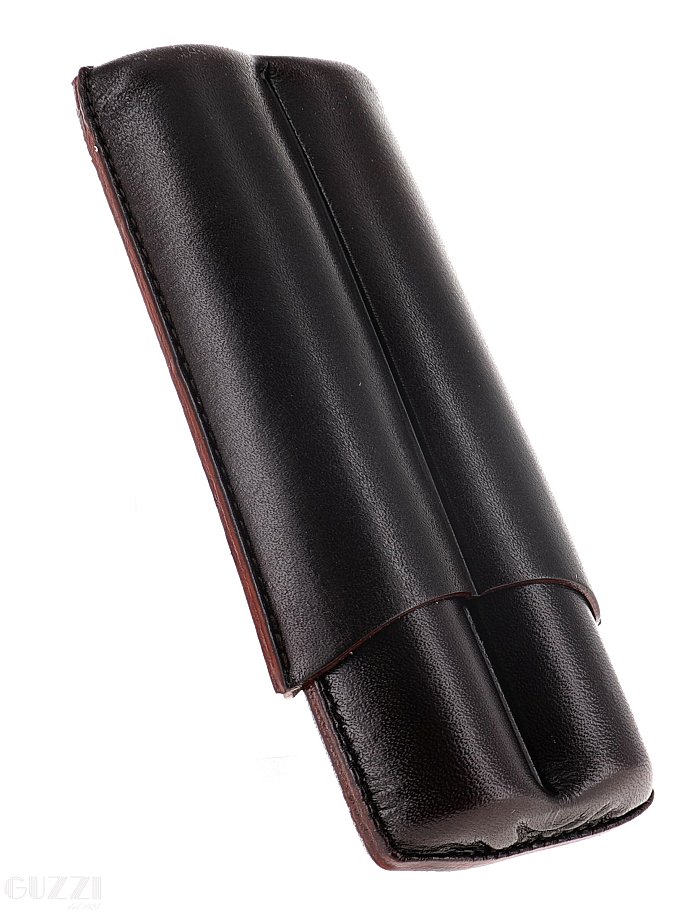 Lubinski - Porta Sigari scanalato in Cuoio  - 2 Double Toro - Testa di Moro