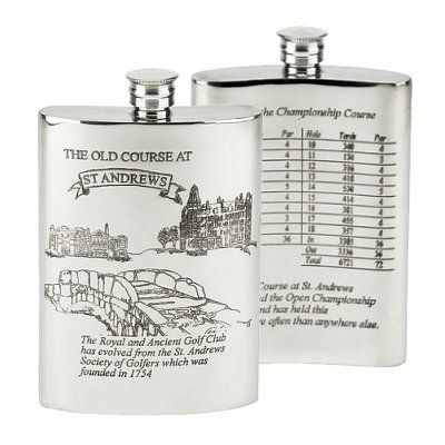 Lubinski - Fiasca 6 oz. Decorata St. Andrews in Peltro Inglese