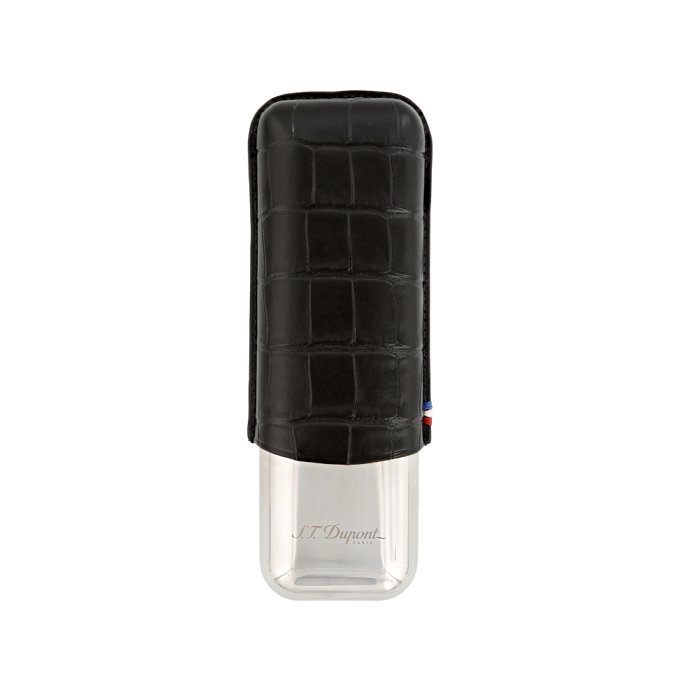ST Dupont - DANDY - Porta Sigari Doppio in Metallo e Pelle Croco Noir
