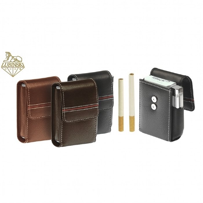 Lubinski - Porta Pacchetto di Sigarette in Pelle COGNAC - Nappa con Porta Accendino 90/100
