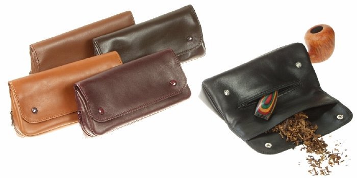 Lubinski - Borsa Vitello Marrone 2 Bottoni e 3 Scomparti (Pipa-Tabacco-Accessori)