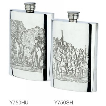 Lubinski - Fiasca 6 oz. Decorata Caccia a Cavallo in Peltro Inglese