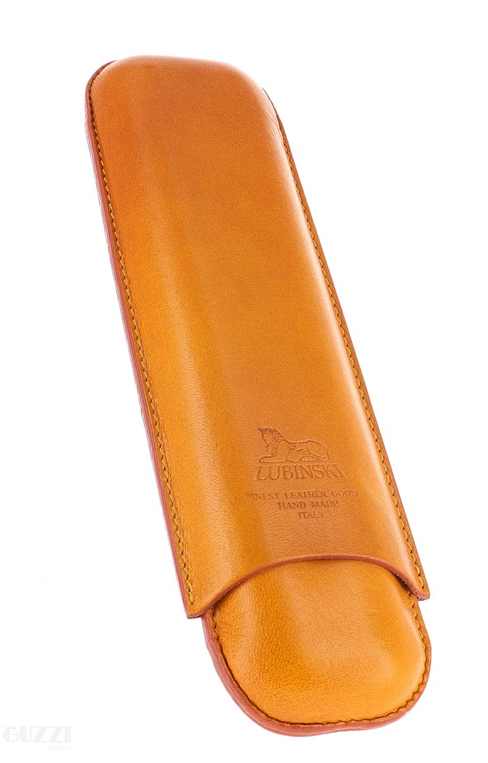 Lubinski - Porta Sigari in cuoio ROUND -  2 CHURCHILLS -  Giallo/Marrone