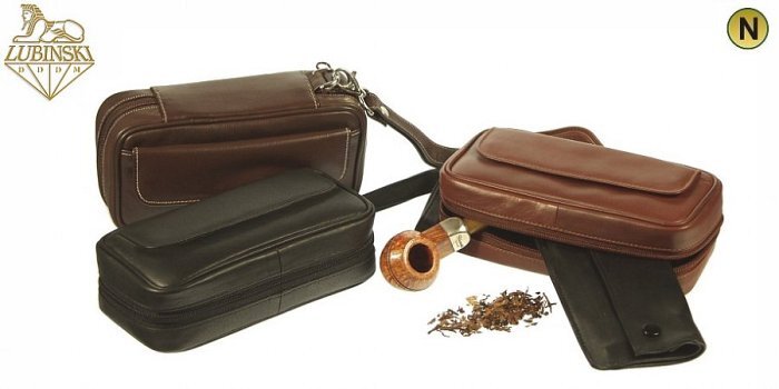 Lubinski - Borsa Nappa Testa di Moro - Marrone Scuro Multipla (2 Pipe - Miscela Tabacco - Accessori) con Zip
