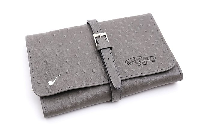 Savinelli - Porta Pipe e Accessori da Viaggio in Pelle Grigio Struzzo
