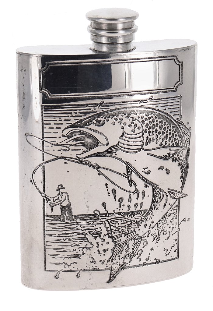 Arcadia - Fiasca in Peltro Inglese 4 oz - scena Pesca