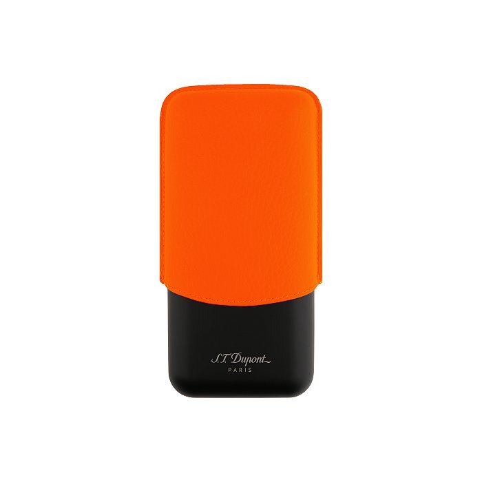 ST Dupont - Porta Sigari Triplo in Metallo e Cuoio Arancio Fluo