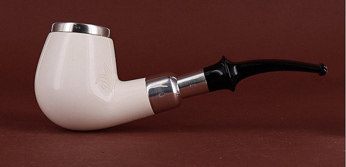 Pipa in Schiuma di mare Altinay SPIGOT liscia shape half bent egg semicurva con parafiamma in argento
