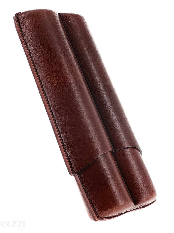 Lubinski - Porta Sigari scanalato in Cuoio  - 2 Double Toro - Marrone