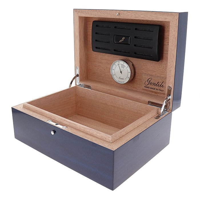 Gentili - Humidor Scatola Umidificata in Bolivar Blu per 20 Sigari o Toscani