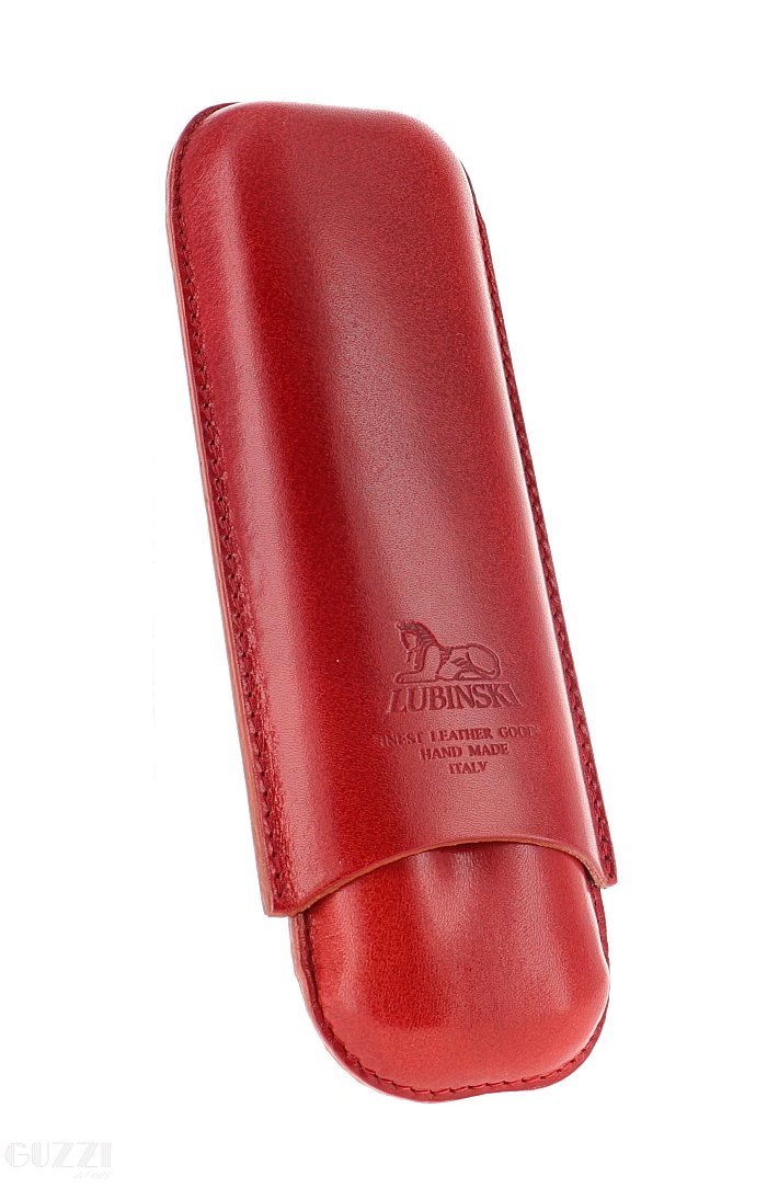Lubinski - Porta Sigari in cuoio ROUND -  2 CHURCHILLS -  Rosso/Marrone