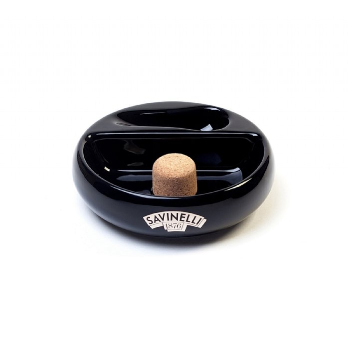 Savinelli - Posacenere in CERAMICA NERA con Logo Savinelli e battipipa centrale