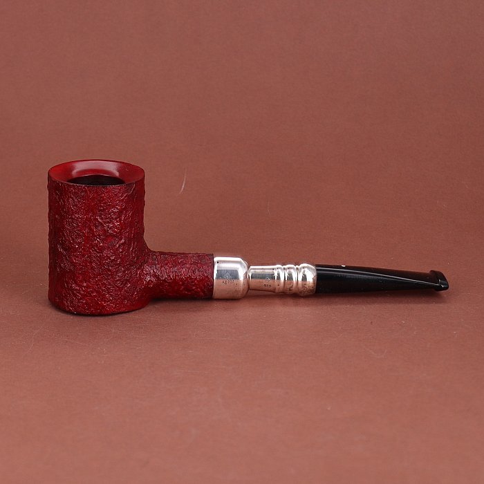 Pipa Dunhill RUBYBARK 5122 sabbiata rossa shape stand up poker vera e spigot in argento