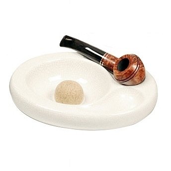 Lubinski - Posacenere con Battipipa Ceramica OVALE Bianco con 2 Poggiapipe