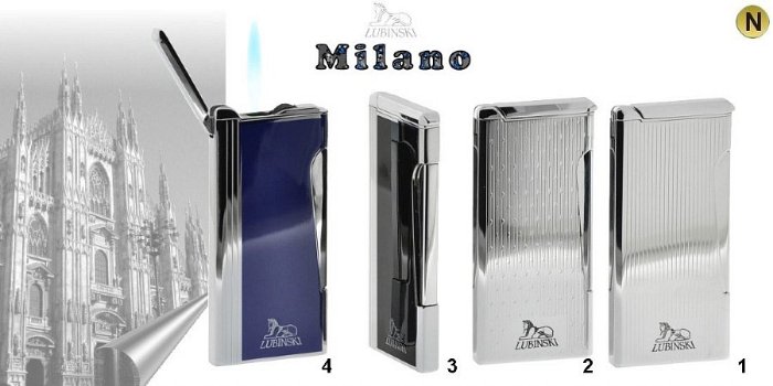 Lubinski - Accendino MILANO Cromo Lucido Lacca Nera Jet Flame a Pietrina