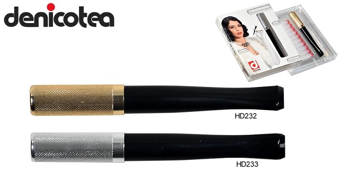 Denicotea - Bocchino Inciso Oro e Nero con Filtro 9mm per Sigaretta