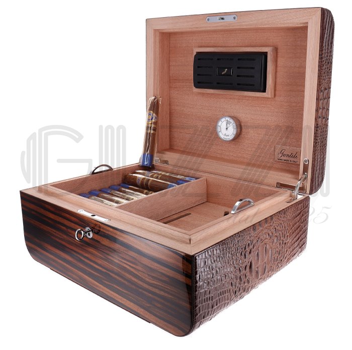 Gentili - Humidor Scatola Umidificata CHIC in Ebano e Coccodrillo per 75 Sigari o 125 Toscani