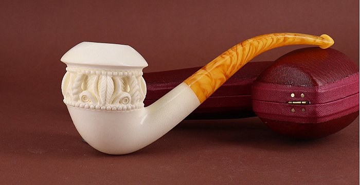 Pipa in Schiuma di mare Lubinski FLORAL shape bent calabash