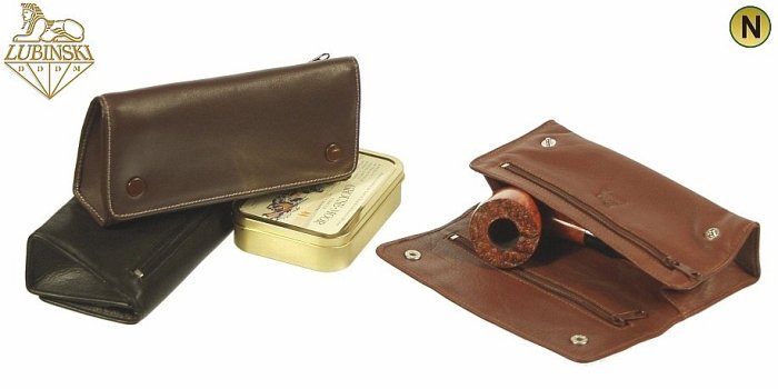 Lubinski - Borsa Nappa Testa di Moro - Marrone Scuro 4 Scomparti (2 Pipe - 2 Miscele Tabacco - Accessori) con Bottoni