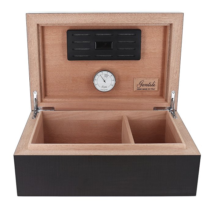 Gentili - Humidor Scatola Umidificata ACERO FRISE' GRIGIO per 30 Sigari o Toscani