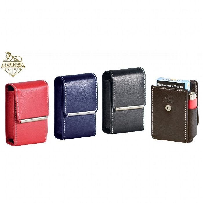 Lubinski - Porta Pacchetto di Sigarette Elegance in PELLE - BLUE con Porta Accendino
