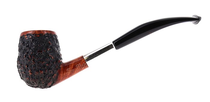 Pipa DON CARLOS RUSTICATA marrone shape petite bent billiard oliva in argento